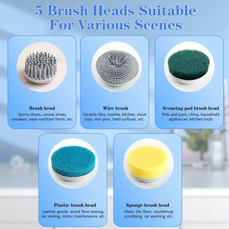 Electric Spin Scrubber - Cordless Power Cleaning Brush with 5 Swappable Heads | Grout, Shower Glass, Tile, Sinks & Oven Trays | It Does the Scrubbing So You Don't Have To