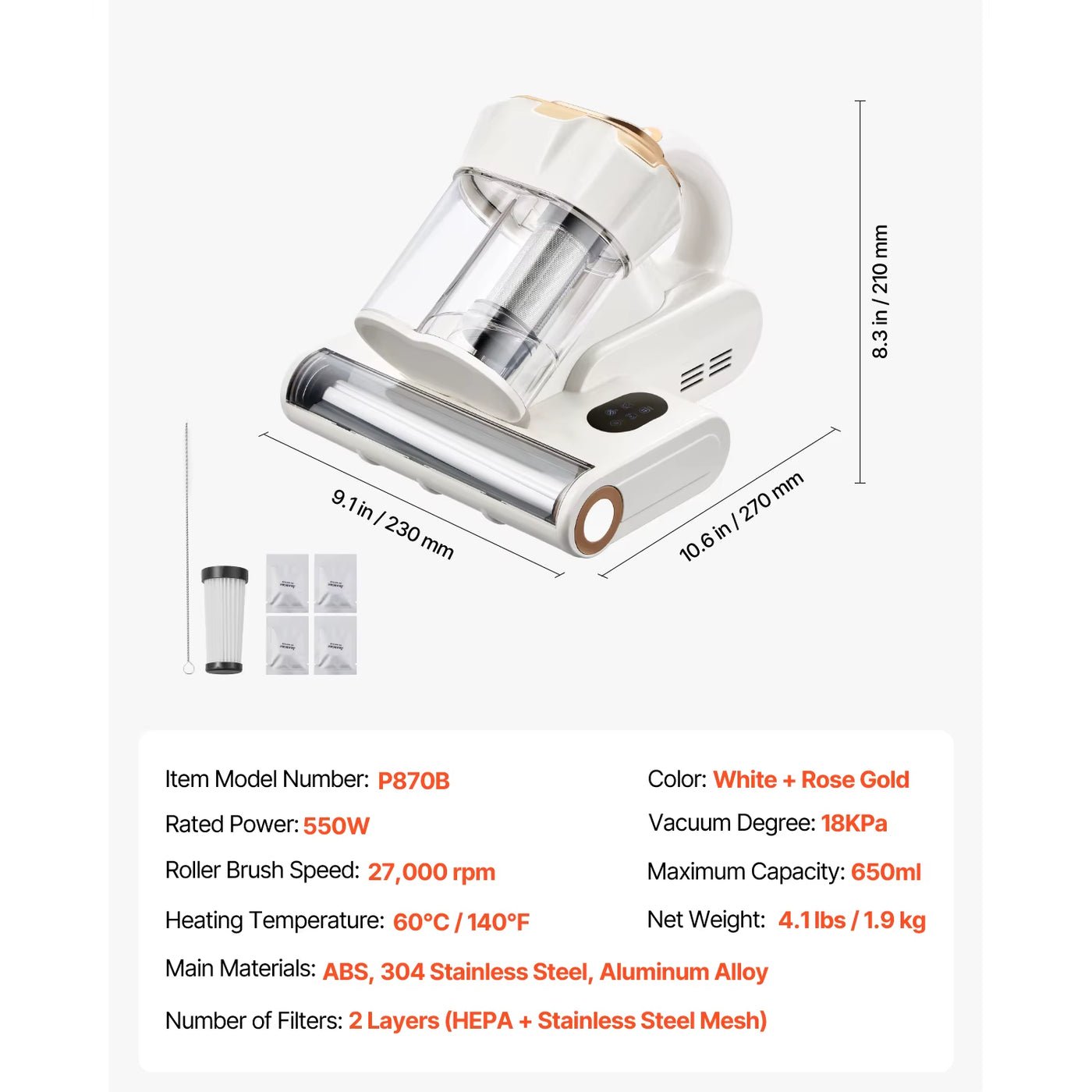 Mattress Vacuum Cleaner - 18kPa Handheld Deep Cleaner with HEPA Filter & Heated Ultrasonic Head | For Mattresses, Sofas, Car Seats & Pet Beds | See Exactly What Comes Out